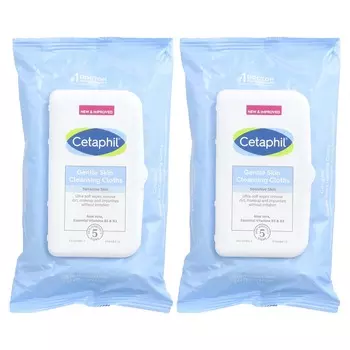 Cetaphil, Нежные очищающие салфетки для кожи, без отдушек, 2 шт. в упаковке, 25 влажных салфеток в упаковке