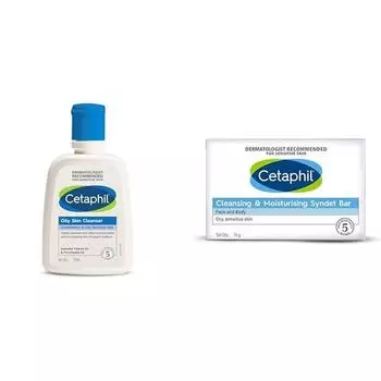 Cetaphil Oily Skin Cleanser, ежедневное средство для умывания жирной, склонной к акне кожи, нежное пенящееся средство, 125 мл VVF India Очищающее и увлажняющее мыло Syndet, 75 г