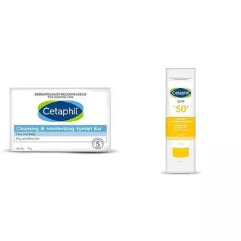 Cetaphil VVF India Очищающее и увлажняющее мыло Syndet, 75 г, солнцезащитный крем для комбинированной кожи Spf 50, водостойкий, витамин E, 50 мл, упаковка из 1 шт.