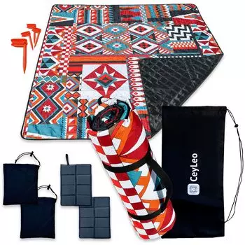 CeyLeo Leisure Sheet Thick Large 200 x 200 Waterproof Camping Stylish Picnic Sheet Back - Colorful/Black