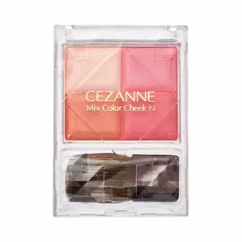 Cezanne Mixed Color Cheek N02 Pure Coral Powder Cheek Moist 4 Color Gradation с кисточкой грамм 7,1 г (х 1)