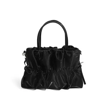 Cfeikshi Brand Store Bag Women Spring/Summer Satin Pleat Sense Vegetable Basket Bag Fashion Shoulder Shoulder Handbag Black