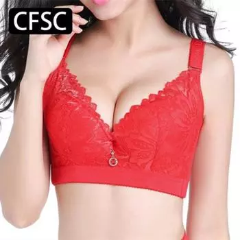 CFSC Женский бюстгальтер большого размера, однотонный бюстгальтер с принтом, кружевные сборки 38/85D красный