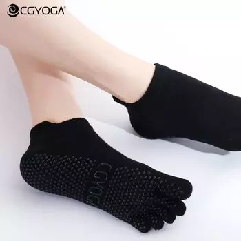 Cgyoga Professional Non Slip Pilates Yoga Socks Indoor Sports Fitness Trampoline Toe Socks High Altitude Yoga Women s Socks Black