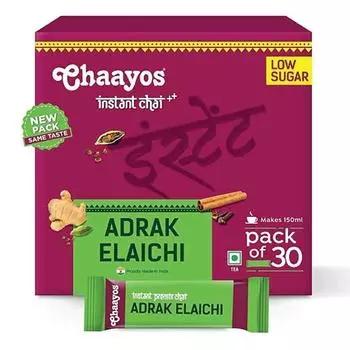 Chaayos Премикс для растворимого чая Adrak Elachi – с низким содержанием сахара (30 пакетиков) | Растворимый имбирный чай | Премикс Адрак Элачи Саше | Кардамоновый чай