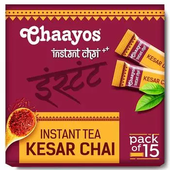 Chaayos Instant Tea Premix - Kesar - обычный сахар (15 пакетиков ) | 100% натуральный шафран | Кесар Чай | Масала Чай | Чай Ассам | Дези Чай