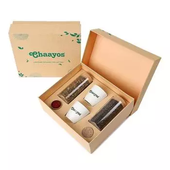 Chaayos Premium | Содержит 2 кружки с зеленым чаем с куркумой и кардамоном + черный чай + кесар + порошок кардамона | Подарочная корзина
