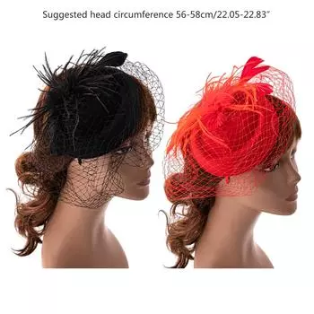 Чаепитие, чародейка, шляпа-дерби, женская повязка на голову, вуаль, перо, чародейка, шляпа-дерби, шляпа-таблетка, коктейльная вуаль, сетка чёрный