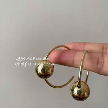 Chai Fu Studio/E164 American Minimalist Niche C- Shaped Ball Stud Earrings Temperament Earrings Cold Style Ear Ring Gold Pair