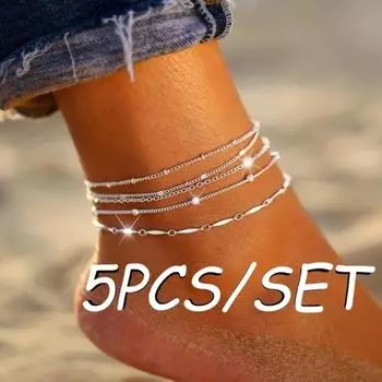 Chain Anklet 5Pcs/Set Women Beads Bracelet Ankle