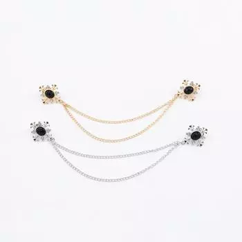 Chain Crystal Shirt Accessories Korean Badge Pin Men Collar Pins Women Brooches Lapel Pin Buckle blue-GOLD