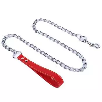 Поводок-цепочка для больших собак, металлический поводок-цепочка, устойчивый к жеванию, прочный поводок из нержавеющей стали с кожаной мягкой ручкой S 2mm x 120cm чёрный