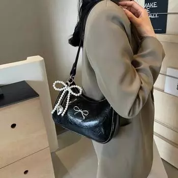 Сумка через плечо с цепочкой-молнией из искусственной кожи, популярная, с нитками для шитья, однотонная, с бантом, модная, мягкая, универсальная, женская сумка