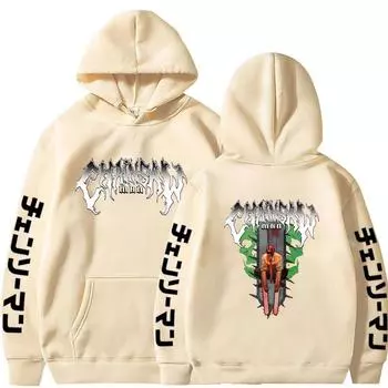 Chainsaw Man Anime Streetwear Denji Printed Hooded Men Women Classic Simple Hoodies Plus Size Sweatshirt Harajuku Male Pullover XS хаки