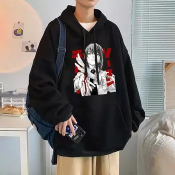 Chainsaw Man Anime Женские толстовки с капюшоном Большие размеры Толстовка Harajuku Женский длинный рукав Пуловер Повседневная уличная одежда Топы S