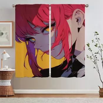 Chainsaw Man Kitchen Curtains in the Living Room Decoration Window Blinds Modern Home Decoration Bathroom Curtain Tiebacks Curls W50xH70cmx2pcs-CL