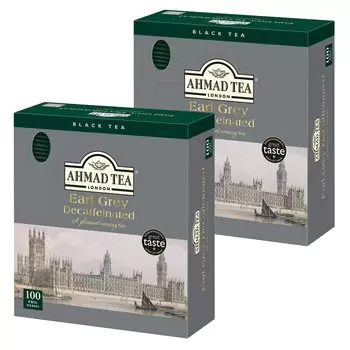 Чай AHMAD TEA без кофеина, 100 пакетиков типа Earl Gray, по 2 шт. [без кофеина в упаковке]