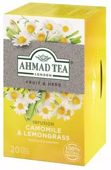Чай AHMAD TEA с ромашкой и лемонграссом, 20 x 6 пакетиков по отдельности и [травяной, без кофеина в упаковке]