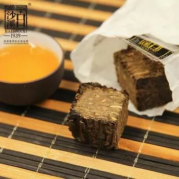 Чай BAISHAXI Straight Foam Brick Anhua Golden Flowers Fucha Dark Tea 240g Brick