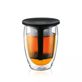 Чай Bodum 12 унций на одного, стакан с двойными стенками и ситечком, черный