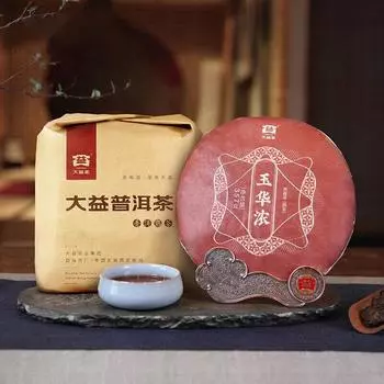 Чай Дайи Пуэр Yuhua Strong Ripe Tea 2022 Batch 2201 Yunnan Menghai 357г