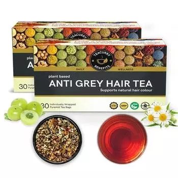 Чай для седых волос Teacurry - (Упаковка на 2 месяца, 60 чайных пакетиков) Помогает восстановить естественный цвет волос, усиливает выработку меланина и уменьшает выпадение волос