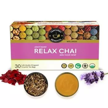 Чай из ромашки ТИКУРРИ Calm Relax(Упаковка на 1 месяц, 30 чайных пакетиков)-Помогает при тревоге, стрессе и депрессии - чай для спокойствия - Relax Chai, 60 грамм