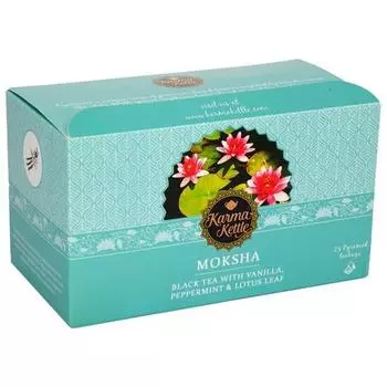 Чай Karma Kettle с перечной мятой, ванилью и листьями лотоса, натуральный детокс, снятие стресса, ароматерапия. Черный чай Moksha, 25 пакетиков-пирамидок, 50 г