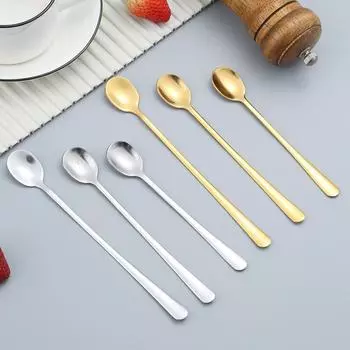 Чай Кофе Суп Ложка Для Еды Смешивания Помешивания Длинная Ручка Чайная Ложка Ложка Коктейль Мороженое Мед Ложки Кухонные Приборы 15CM серебряный