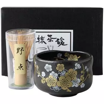 Чай матча матча Chasen x Tenmoku Plum Noten Tea Mino Сделано в Японии Миска для эля, Миска, Набор, 9,3 H6,5 см, Миска, Керамика, Посуда, чёрный