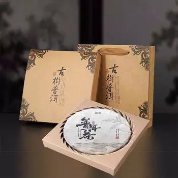 Чай Пуэр 357 грамм мякоти Мэнхайского дерева, семь семян, чай, лепешка, коричневая бумажная подарочная коробка 357