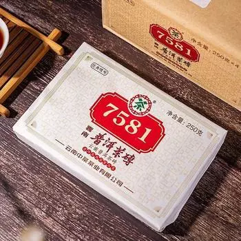Чай Пуэр Yunnan Menghai Zhong Cha Famous Classic 7581 2021 года, спелый кирпич, 250 г