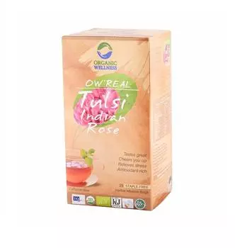Чай с Тулси и Индийской розой (25 пак, 1.55 г), Tulsi Indian Rose Tea, Organic Wellness