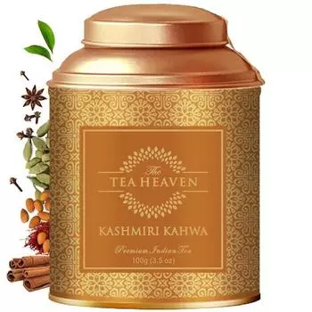 Чай Tea Heaven, зеленый листовой чай в подарок - Кашмири Кахва, 100 грамм, чайная упаковка - смешанный с шафраном и специями - 100% натуральные ингредиенты