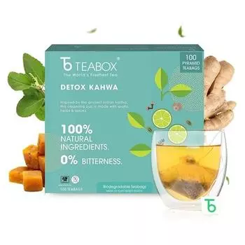 Чай Teabox Detox Kahwa Herbal Tea 100 чайных пакетиков | Изготовлен из 8 натуральных ингредиентов | Помогает очистить | Усилитель иммунитета | Средство от простуды