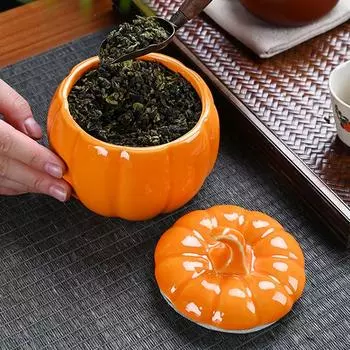 Чайная банка для хранения, керамическая тыква в форме Хэллоуина, органайзер для чая, горшок для хранения чая с крышками для кофе, хлопьев, печенья оранжевый