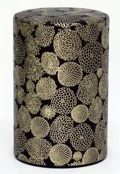 Чайная банка Kotodo Takahashi Seisakusho из японской бумаги, окрашенная в васи, длинная, 150 г, золотистый цветок, черный, золотистый цветок #69
