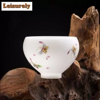 Чайная чашка Handamde Sheep Fat Jade White из фарфора Пористая обожженная чашка Master Cup Чайная чаша Love of Butterfly Кофейные кружки Чайная утварь Kung Fu
