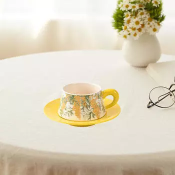 Чайная чашка и блюдце, набор из керамики с ложкой, элегантный цветочный кофе для
