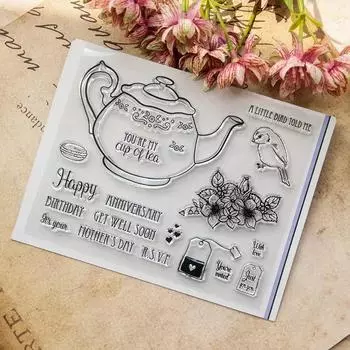 Чайная чашка птица цветок слова прозрачный силиконовый штамп для печати DIY скрапбукинг фотоальбом