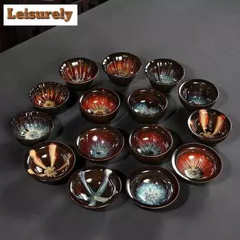 Чайная чашка ручной работы из керамики в японском стиле, черная, маленькая, одинарная, для смены печи, чаша для чая пуэр, старинная чашка для медитации, чайный сервиз кунг-фу