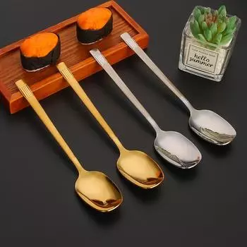 Чайная ложка Glod/Silver с длинной ручкой, ложка для супа, столовые приборы, кофейная ложка из нержавеющей стали для риса серебряный