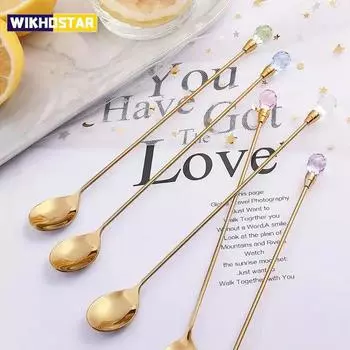 Чайная ложка из нержавеющей стали с длинной ручкой, алмазная ложка для льда, идеально подходит для десерта, мороженого, кофе, коктейля, кружки