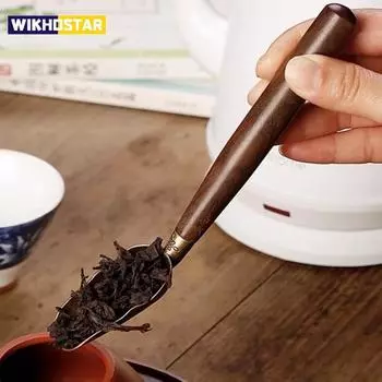 Чайная ложка WIKHOSTAR из черного дерева, чайная ложка из цельного дерева, ретро-лопатка для чая, аксессуары для чайной церемонии KongFu, японские инструменты для чадо темно-коричневого