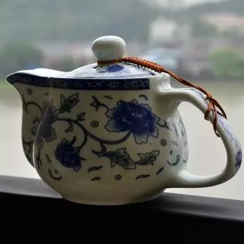 Чайник 500 мл Сине-белый Пион Фарфоровый чайник Нержавеющий инфузор Цветок Мудань 500 мл United States