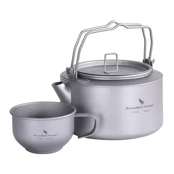 Чайник Boundless Voyage Titanium Kettle объемом 1 л, полностью изготовленный из титана, подходит для использования на открытом огне, походное снаряжение для костра, чайник, чашка для чайника