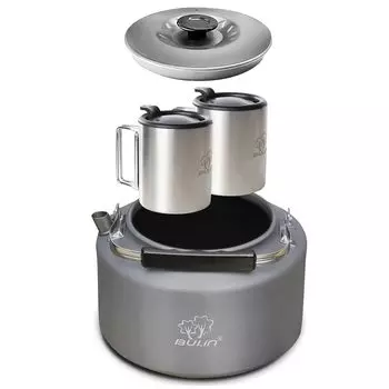 Чайник Bulin Camping Kettle Open Fire из нержавеющей стали с чашкой x штабелируемым хранилищем 2,2 л, совместимый, легкий, алюминий, 2,