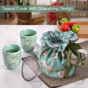 Чайник Чайник Уютный Шнурок Пылезащитный Чехол Колибри Цветы Узор Теплоизоляция Чайник Теплее для Женщин Украшение Дома Кухня Подарок B