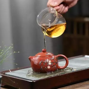 Чайник Дахунпао из необработанной руды, 200 мл, Исин, фиолетовая глина, чайник, мастер ручной работы с цветочным узором, чайный горшок Сиши, китайский чайный сервиз Цзыша, подарок 13x7.6CM 210ml