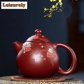 Чайник для чая Yixing из фиолетовой глины с изображением цветка сливы, красивый чайник из необработанной руды, набор ручной работы Dahongpao, аутентичный фильтр с шариковым отверстием 200 мл